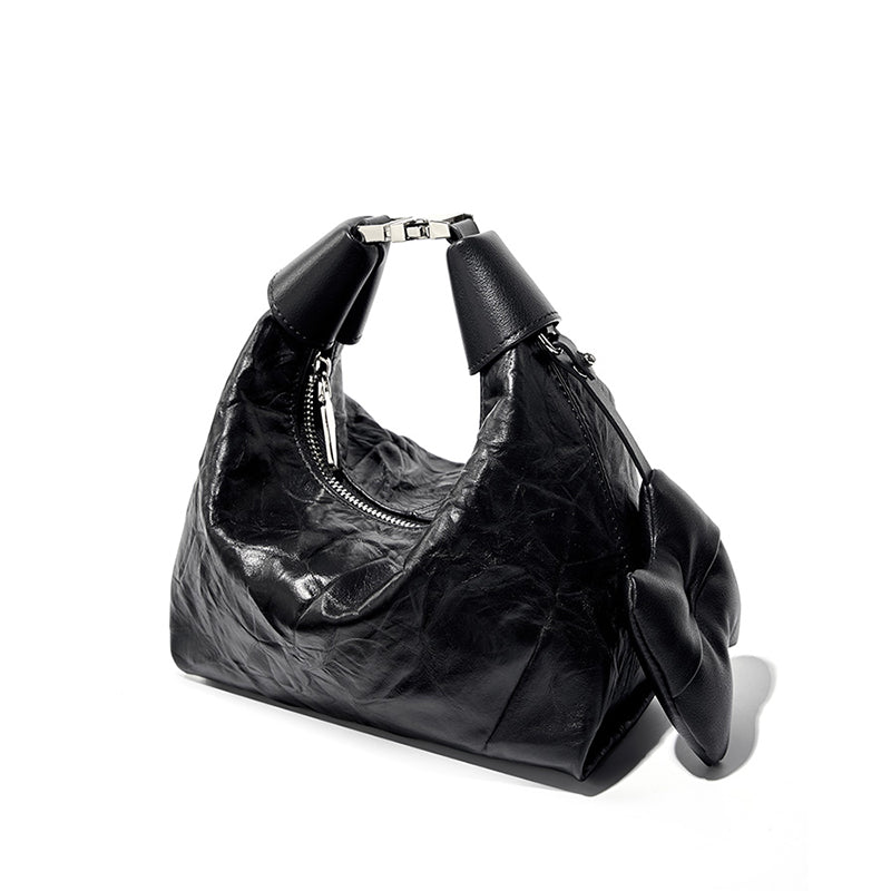 Noir Crinkle Mini Çanta | Fiyonk Detaylı Modern Tasarım