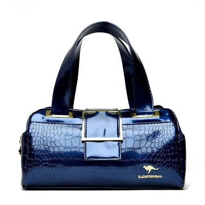Croco 3 Silindir El Çantası | Parlak Kroko Desenli Geniş Model
