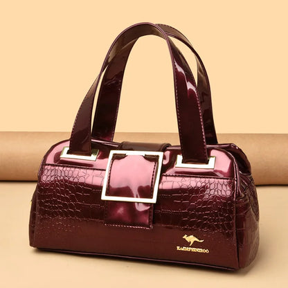 Croco 3 Silindir El Çantası | Parlak Kroko Desenli Geniş Model